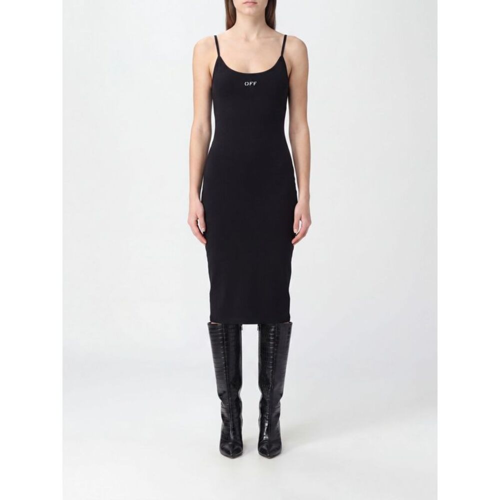 Off-White Women Slim Fit Stretch-Jersey Midi Sheath Dress Off-White With U-Neck